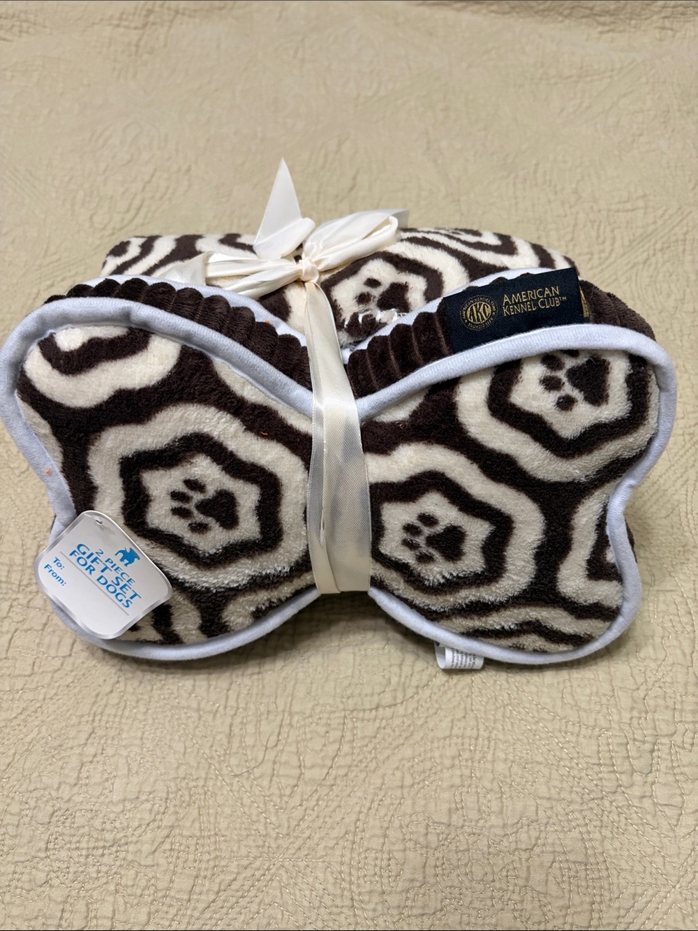American Kennel Club Paw Print Plush Dog Blanket - Brown & beige
